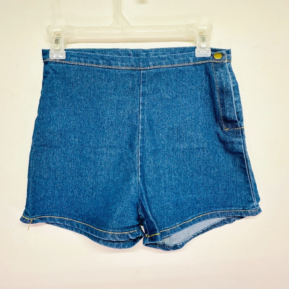Girls Blue Denim High Waisted‎ Shorts Side Button Medium Wash Size M
